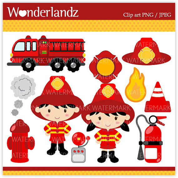 Za19 Fire Fighter Kids Digital Clip Art Fireman By Wonderlandz