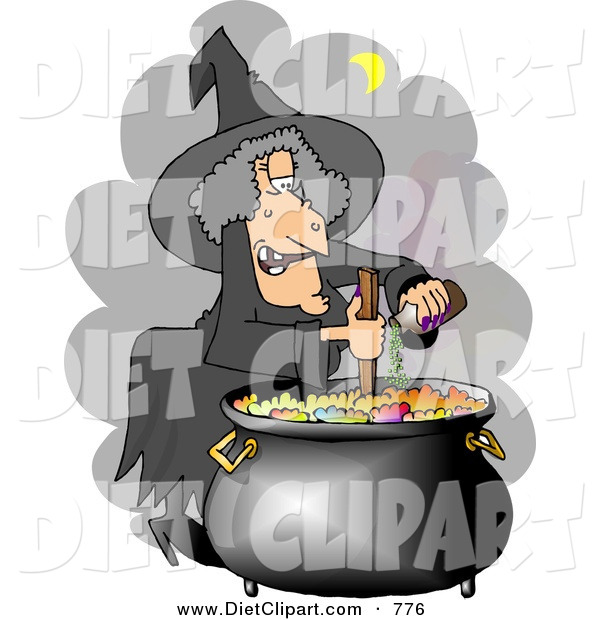 Diet Clip Art Of A Wicked Witch Cooking A Potion In A Black Pot By