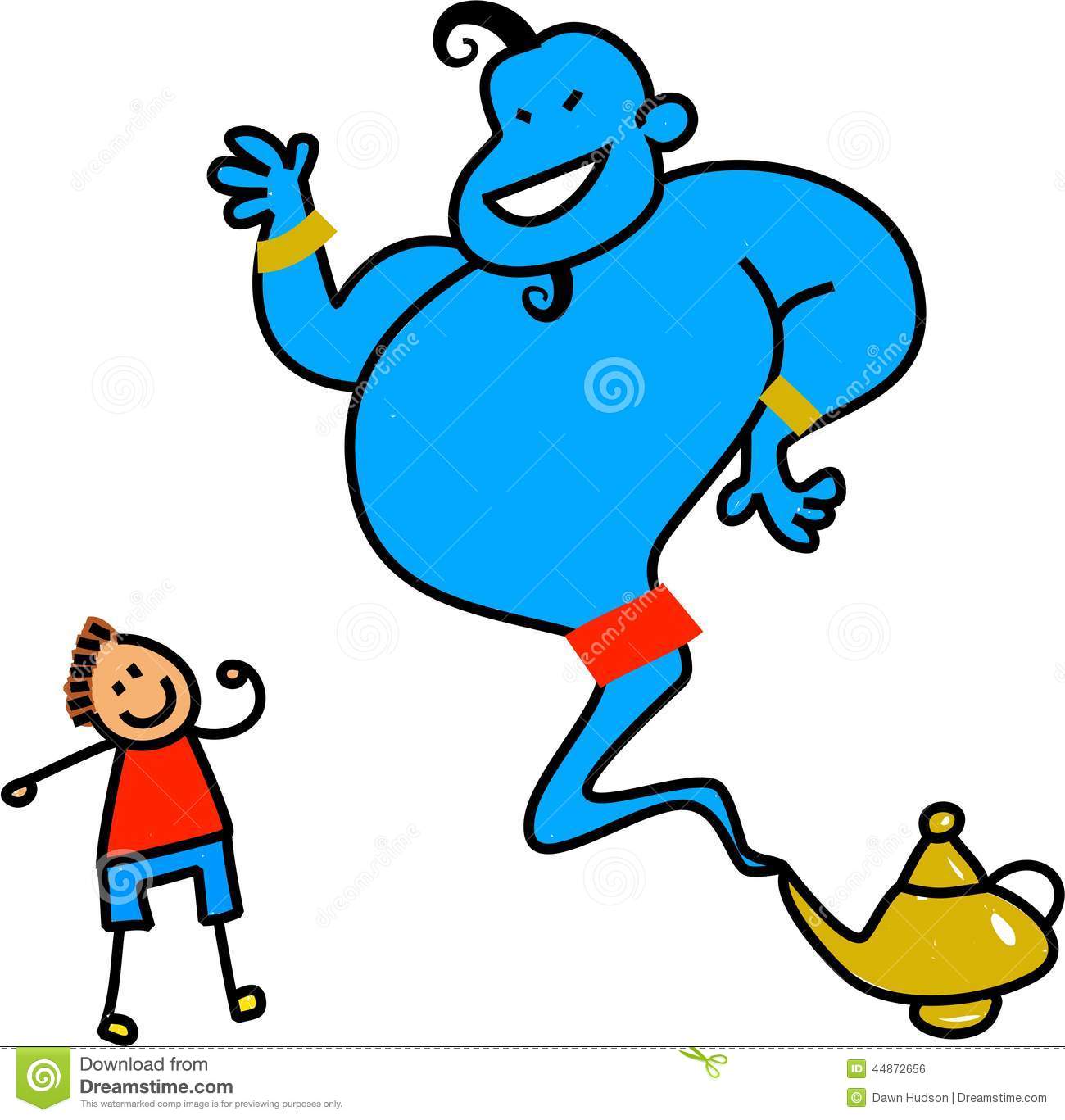     Of A Happy Little Boy Looking Up At A Genie Coming Out Of A Lantern