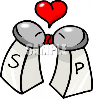 Salt And Pepper Shakers Kissing   Royalty Free Clip Art Image