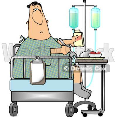 Sick Person In Hospital Bed Cartoon Recovering Sick Patient Eating