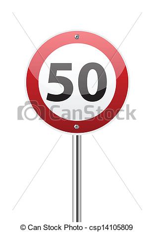 Vector   Traffic Sign Speed Limit Fifty   Stock Illustration Royalty