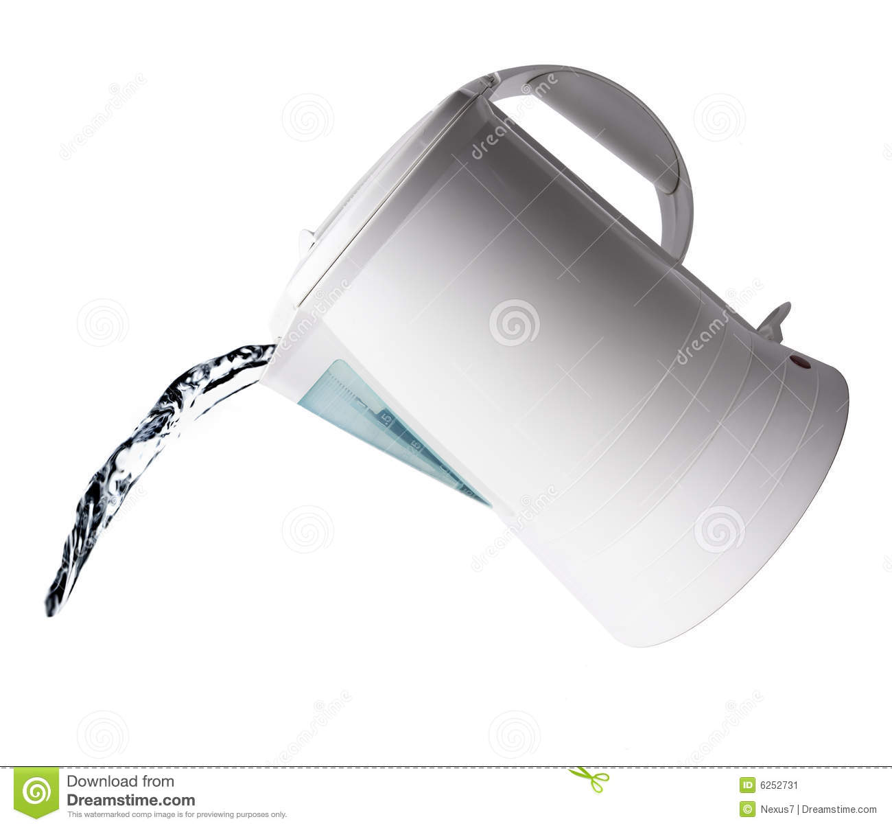 Water Poured From Modern White Colored Kettle Isolated On White 