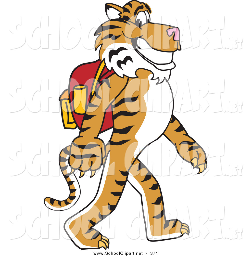 Art Of A Happy Tiger Character School Mascot Walking To By Clipart
