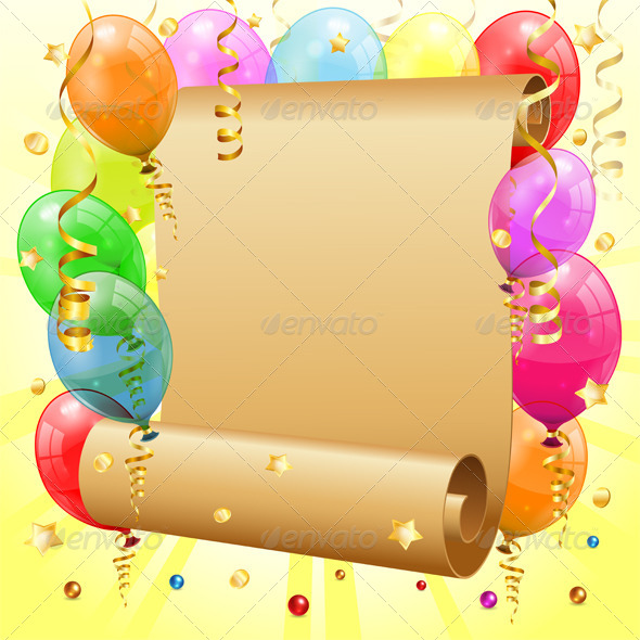 Birthday Frame With 3d Transparent Birthday Balloons Scroll Paper