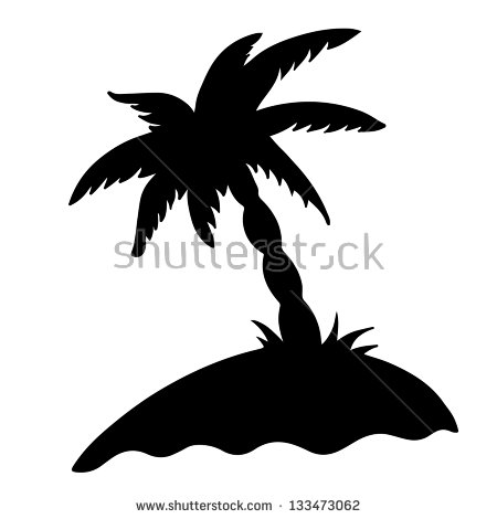 Black Silhouette Of The Island With A Palm Tree On A White Background    