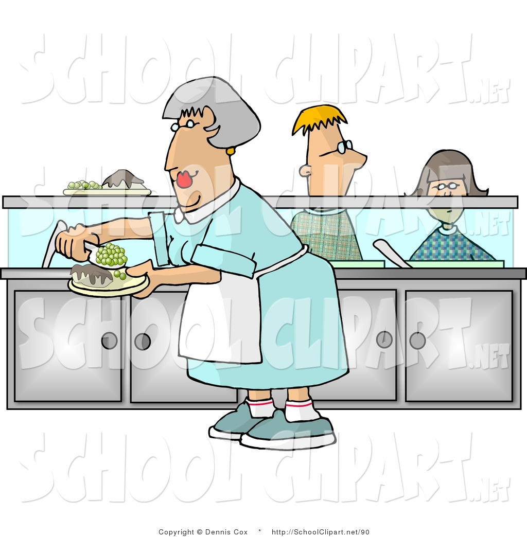 Clip Art Of A Cafeteria Lunch Lady Preparing Plates Of Food For School    