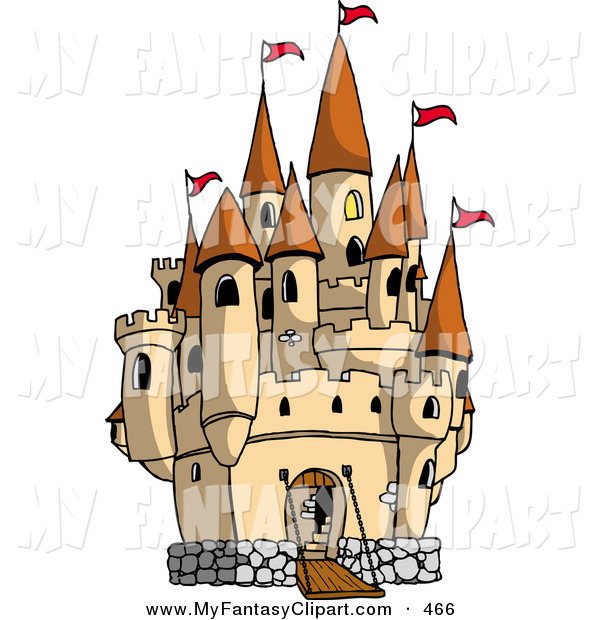 Clip Art Of A Large Medieval Castle With The Gate Down For Visiters    
