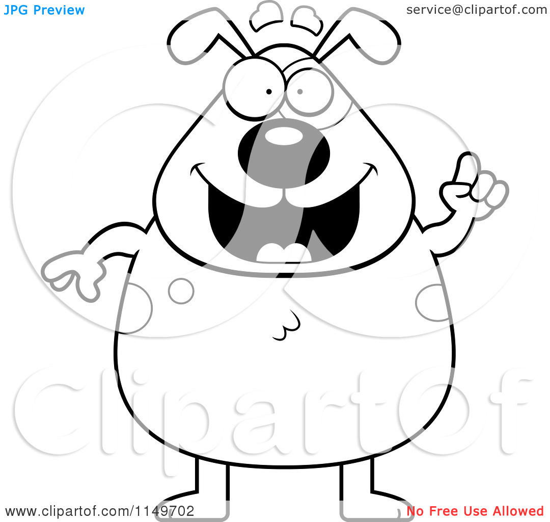 Clipart Of A Black And White Chubby Standing Dog Holding Up A Finger    