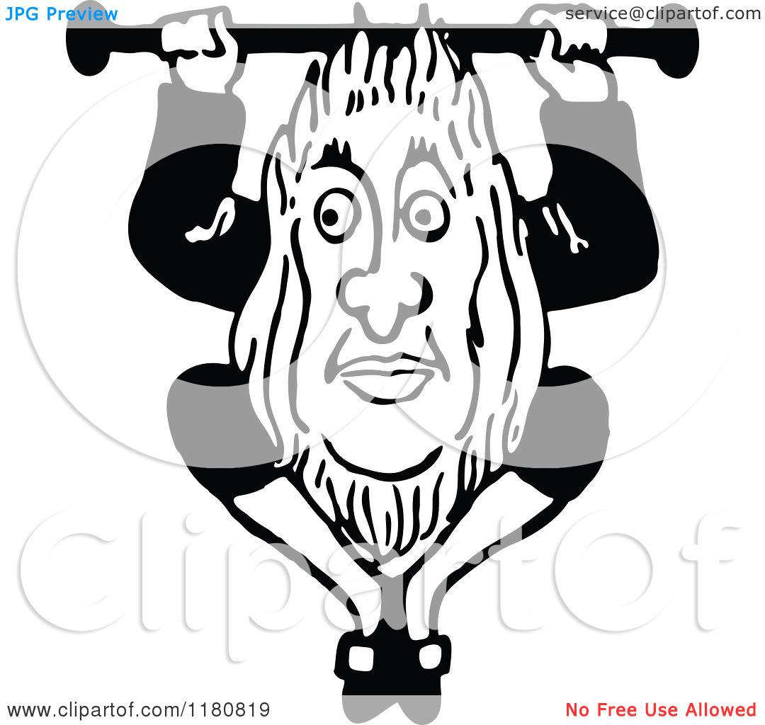 Clipart Of A Retro Vintage Black And White Weird Man   Royalty Free