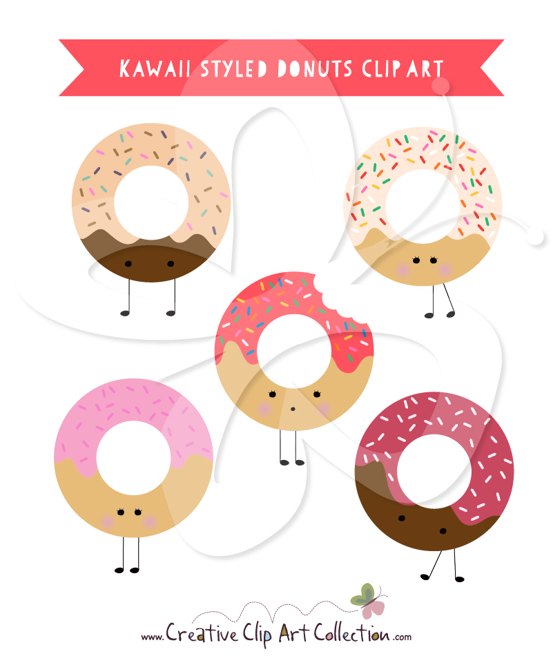 Cute Kawaii Inspired Donuts Food Clipart