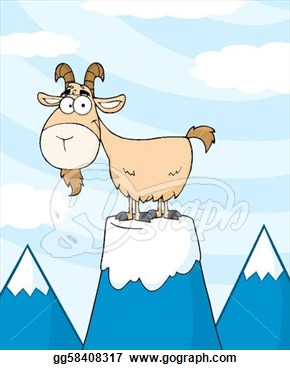 Goat Cartoon Character On Top Of A Mountain Peak   Clip Art Gg58408317