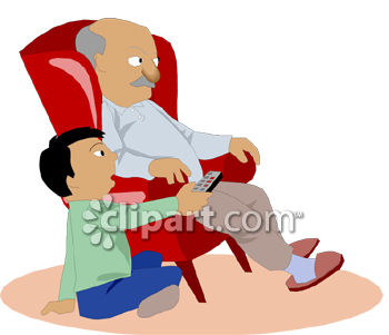 Grandpa Watching Tv With His Grandson Clip Art   Royalty Free Clipart    
