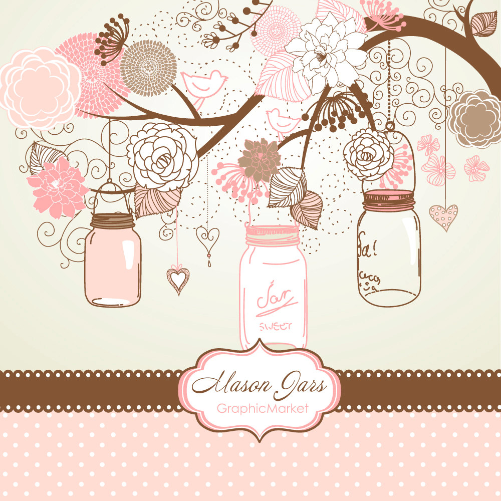 Hand Drawn Mason Jars Card Template And Digital By Graphicmarket