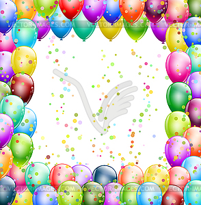 Happy Birthday Balloons Frame With Confetti   Vector Eps Clipart