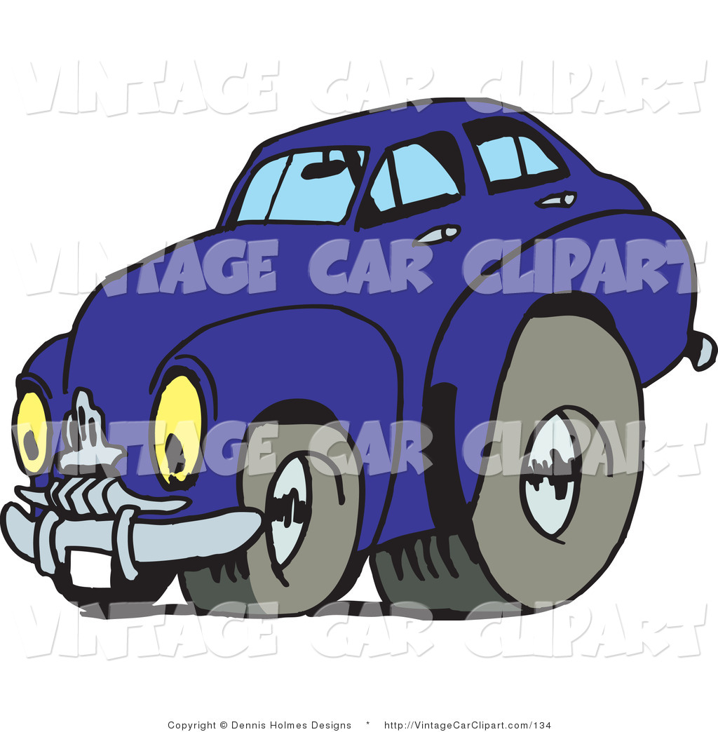 Larger Preview  Clipart Of A Vintage Blue Car With Drag Racing Tires    