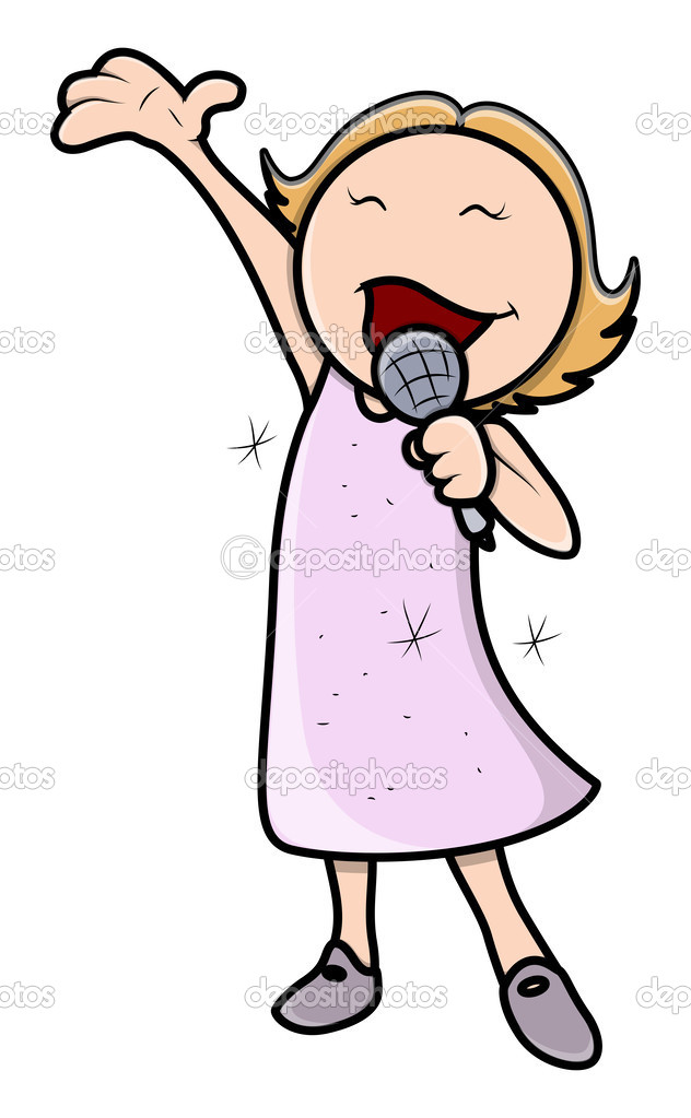 Little Girl Singing   Vector Cartoon Illustration   Stock
