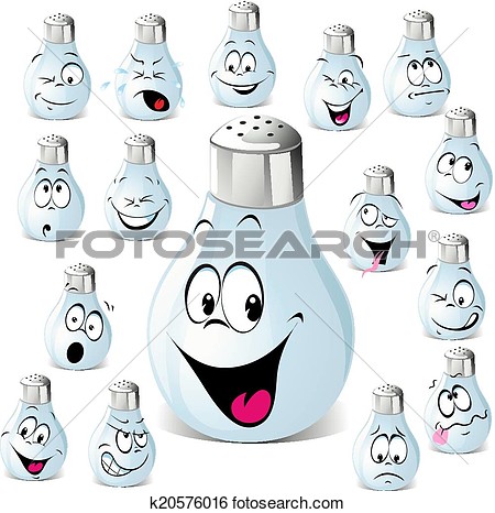 Salt Shaker Cartoon With Many Expressions Isolated On White Background