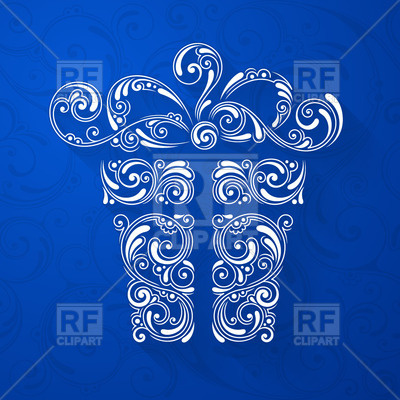 Stylized Gift Box With Curly Ornament On Blue Background Download