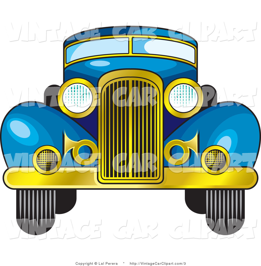 Vector Clipart Of A Vintage Blue Car And Gold Grill By Lal Perera