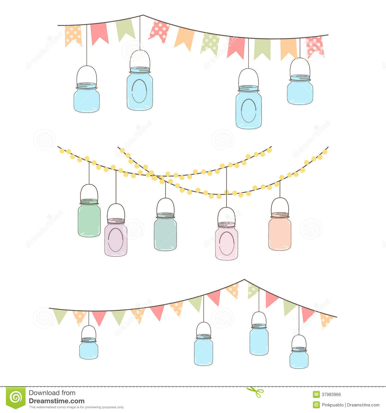 Vector Set Of Hanging Glass Jar Lights Royalty Free Stock Image