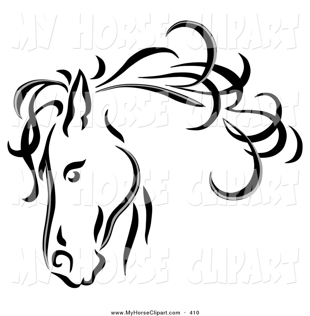 Black Line Art Horse Head With A Billowing Mane By C Charley Franzwa