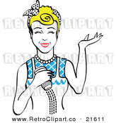 Clipart Of A Retro Blond Woman Shrugging And Using A Salt Shaker