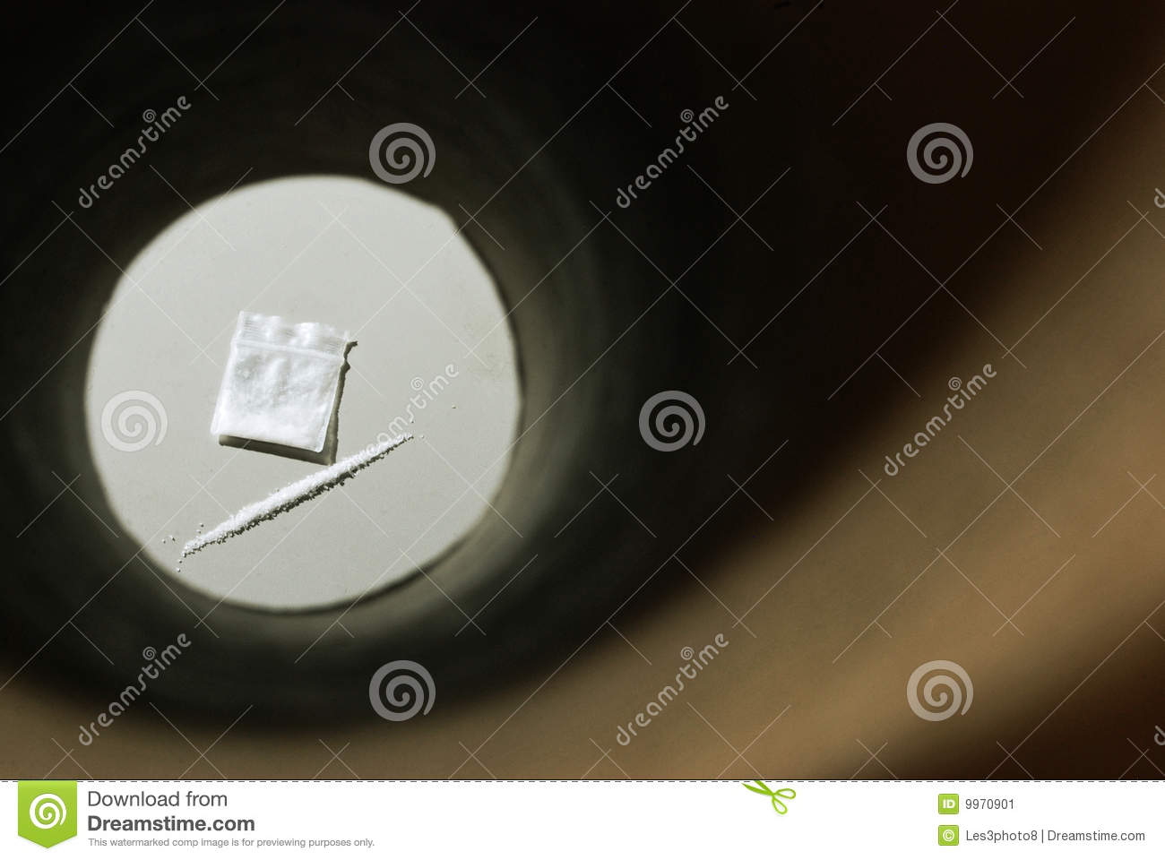 Cocaine And Little Plasic Drug Baggie As Seen Through A Straw Or