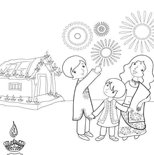 Coloring Pages Of Kids Celebrating Diwali
