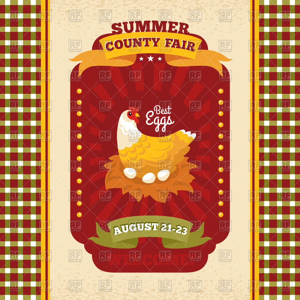 County Fair Vintage Invitation Card With Chicken In The Nest With Eggs    
