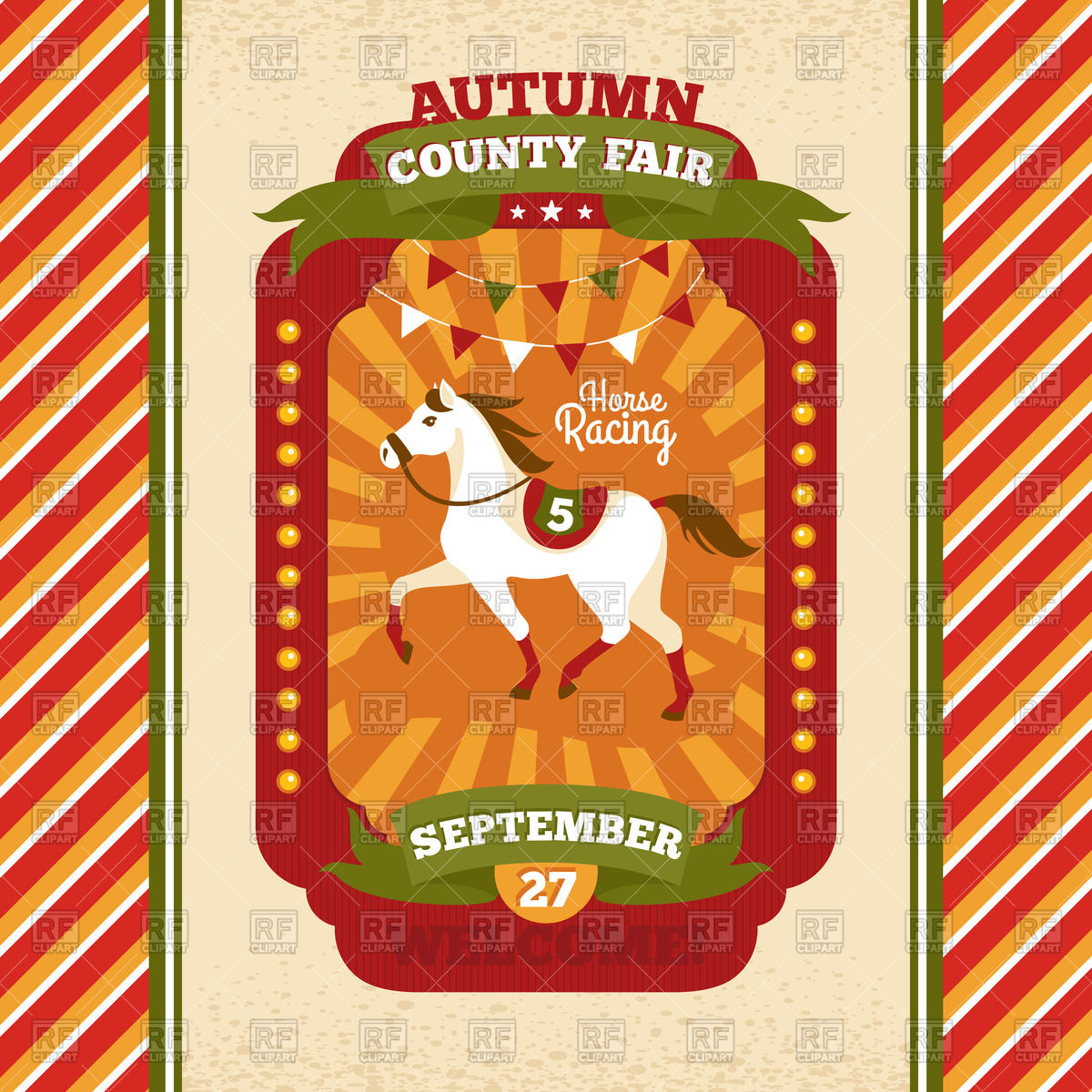 County Fair Vintage Invitation Card With Horse 55234 Plants And    