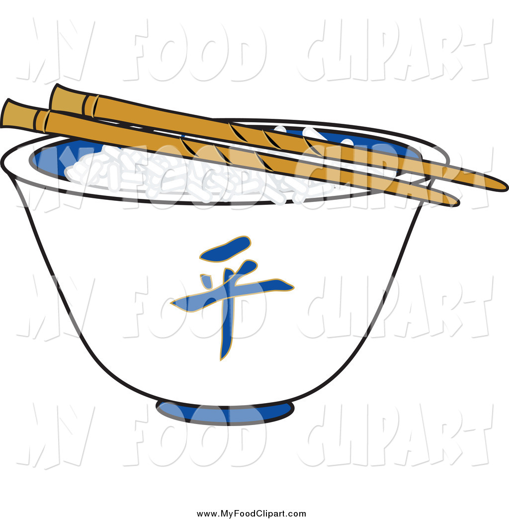 Food Clip Art Of Chopsticks Over Rice In A White Chinese Bowl