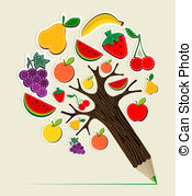 Healthy Food Concept Pencil Tree   Healthy Fruit Eating