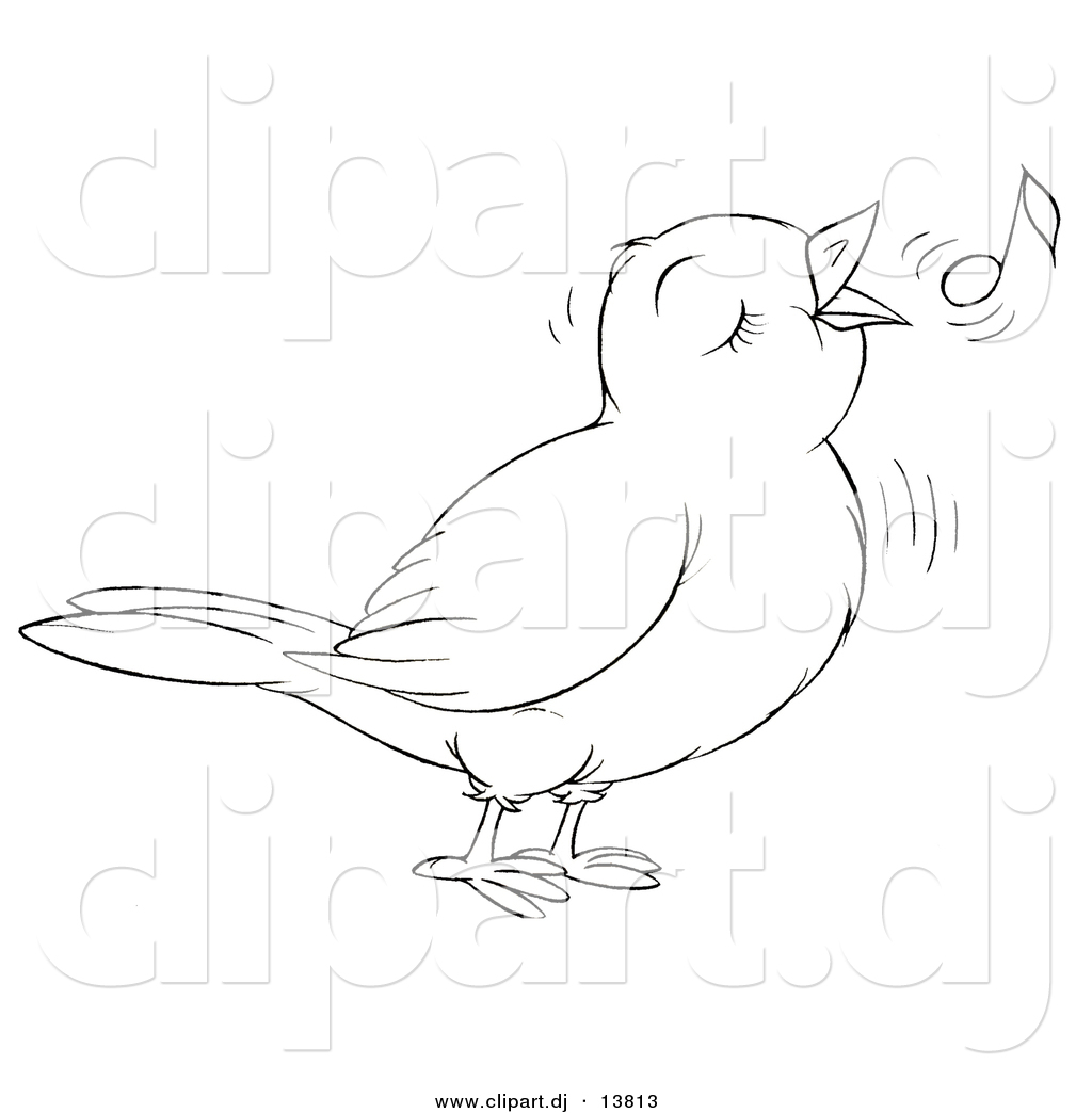 Vector Clipart Of A Cartoon Cute Singing Bird   Outlined Coloring Page