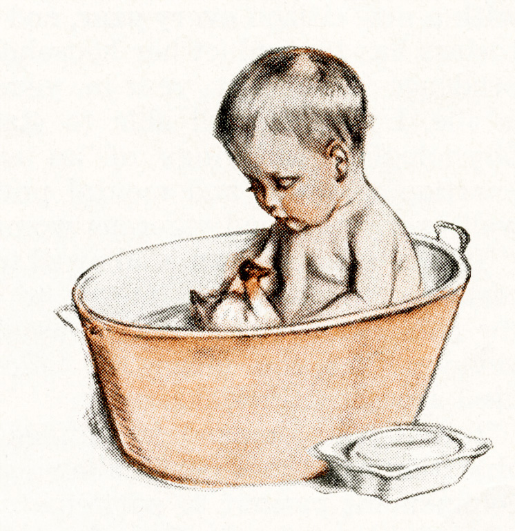 Vintage Baby Illustration Victorian Baby Baby Bathing In Tub Cute