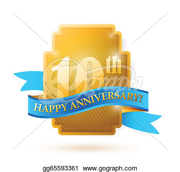       10 Years Anniversary Golden Seal With Ribbon   Clipart Gg65593361
