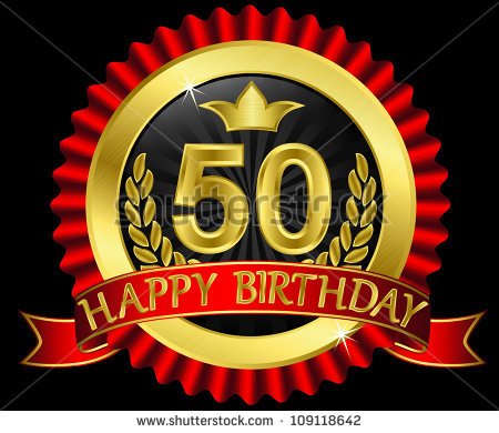 50 Years Happy Birthday Golden Label With Ribbons Vector Illustration