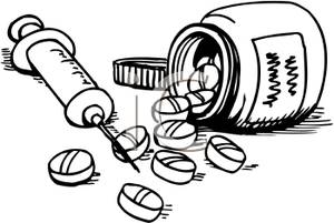 Black And White Syringe And Pill Bottle Clip Art Image