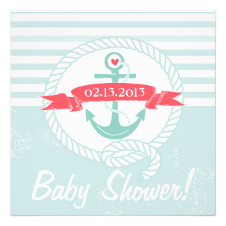 Blue Anchor Banner Nautical Baby Shower Invitation
