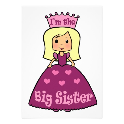 Cartoon Clip Art Cute Big Sister Princess Hearts 5 X 7 Invitation
