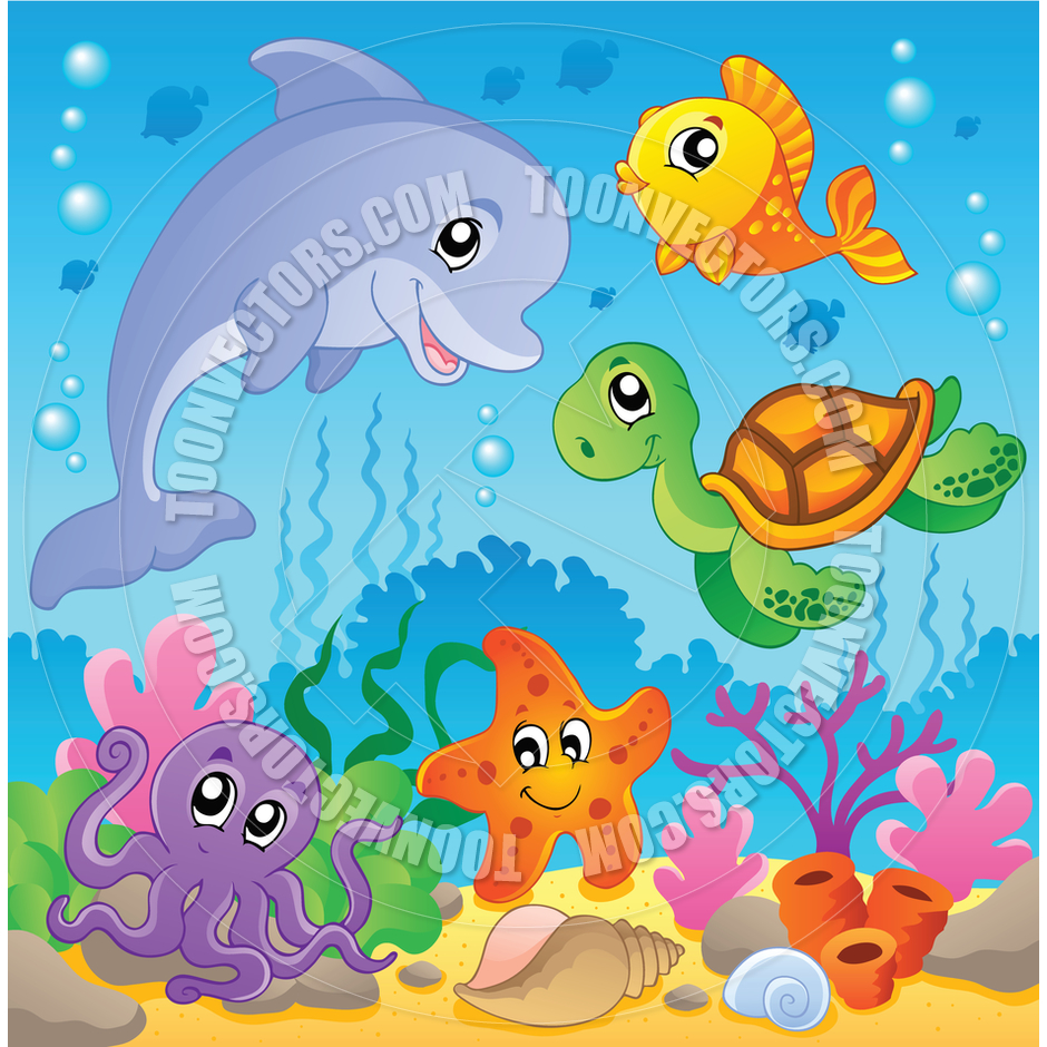 Cartoon Undersea Theme With Animals By Clairev   Toon Vectors Eps    