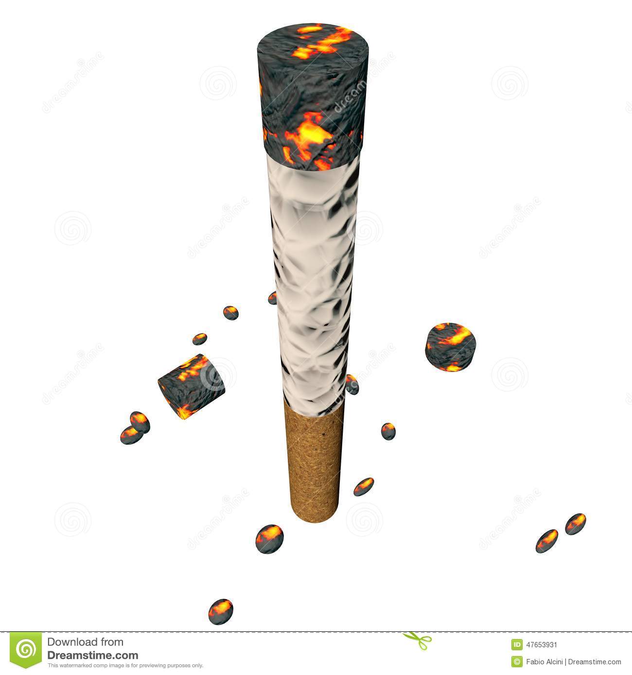 Cigarette Burning Isolated Over White Background 3d Render