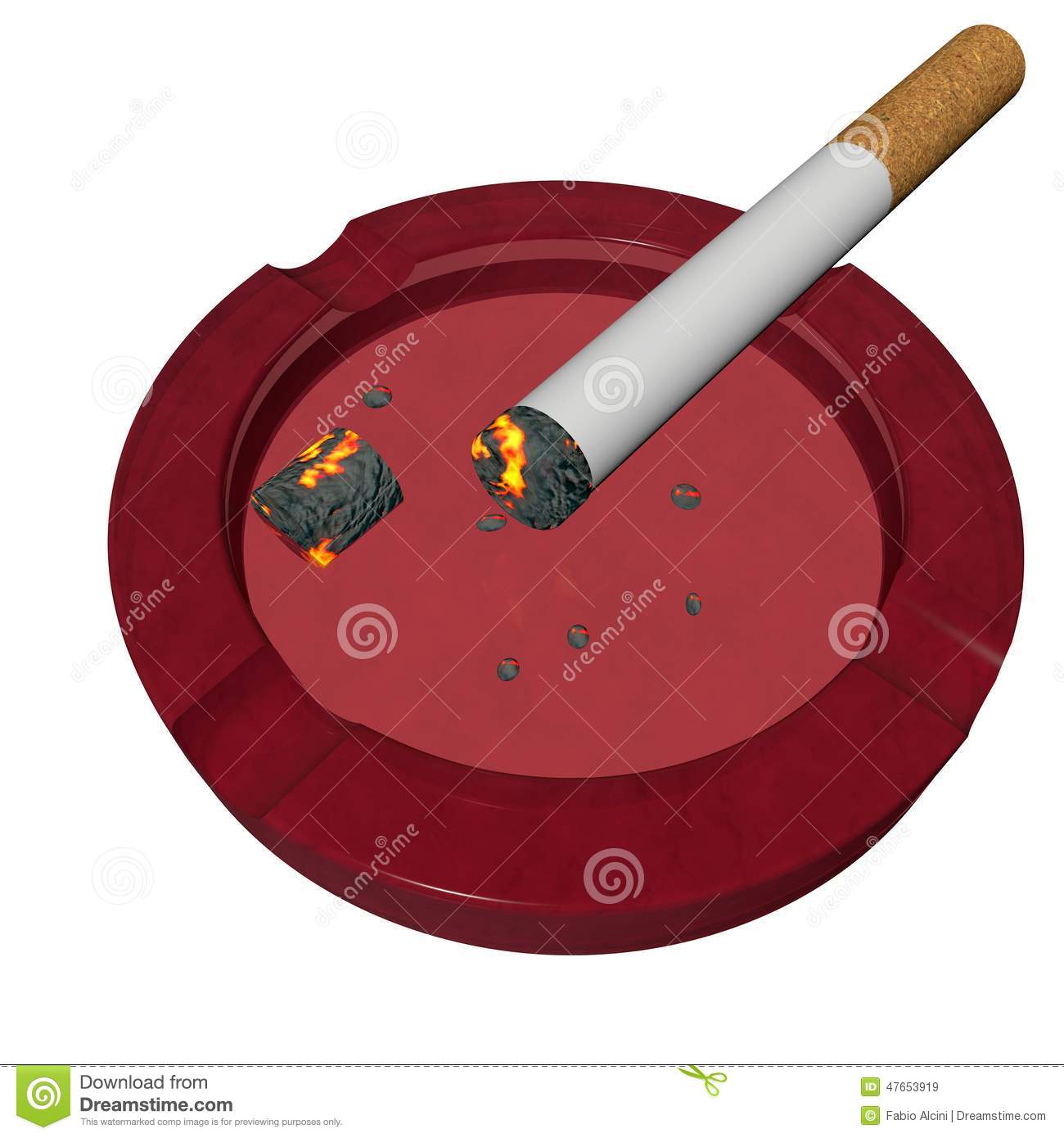 Cigarette In Ashtray Isolated Over White 3d Render