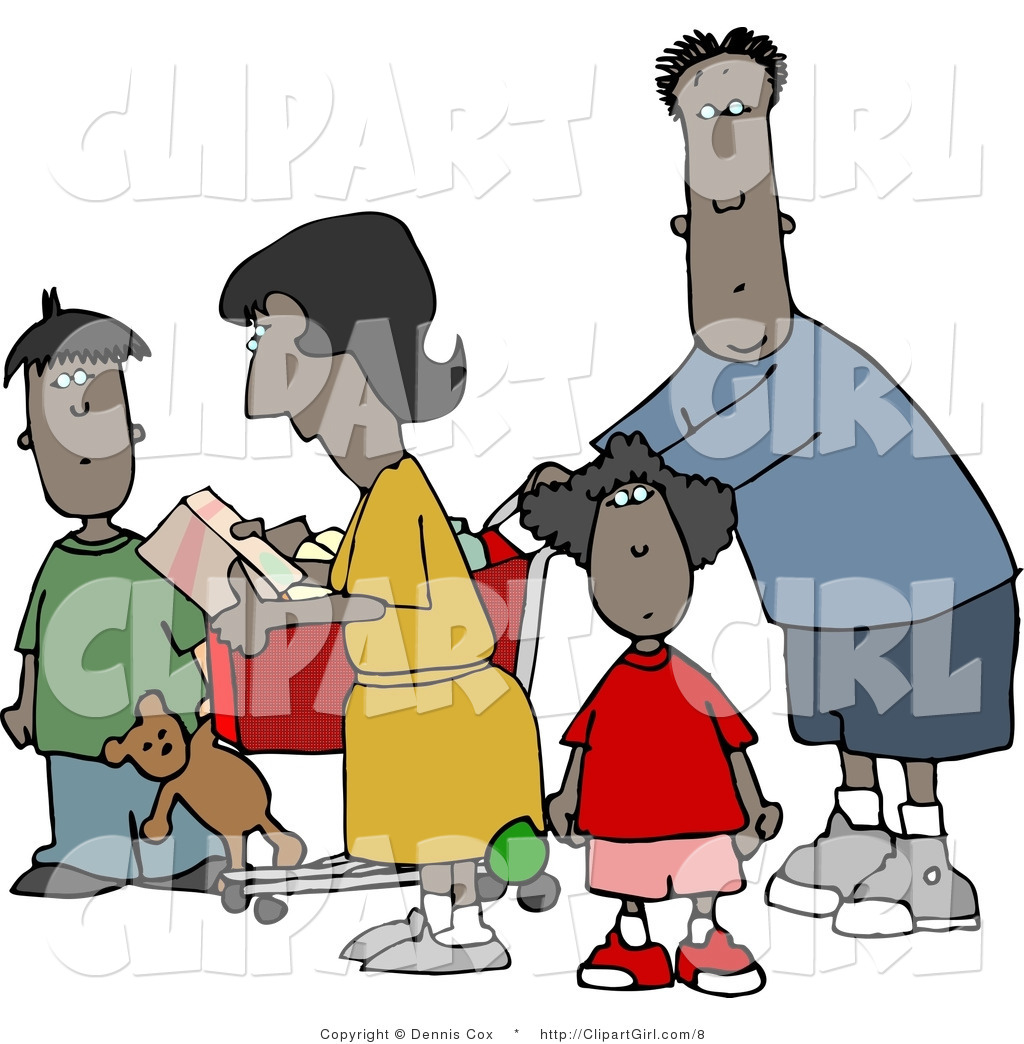 Clip Art Of An African American Family Shopping Together At A Grocery