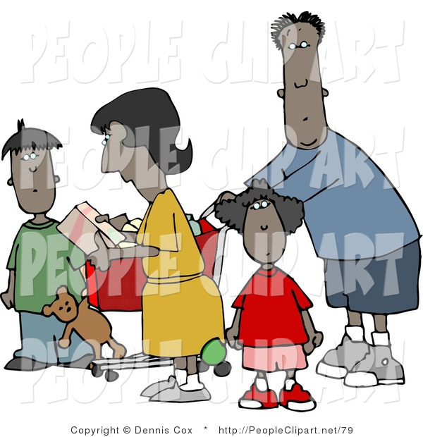 Clip Art Of An Ethnic Family Going Grocery Shopping Together At A
