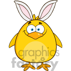 Clipart Illustration Smiling Easter Chick Cartoon Character With Bunny