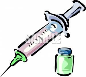 Clipart Image Of A Syringe Needle And A Bottle Of Liquid Medication 