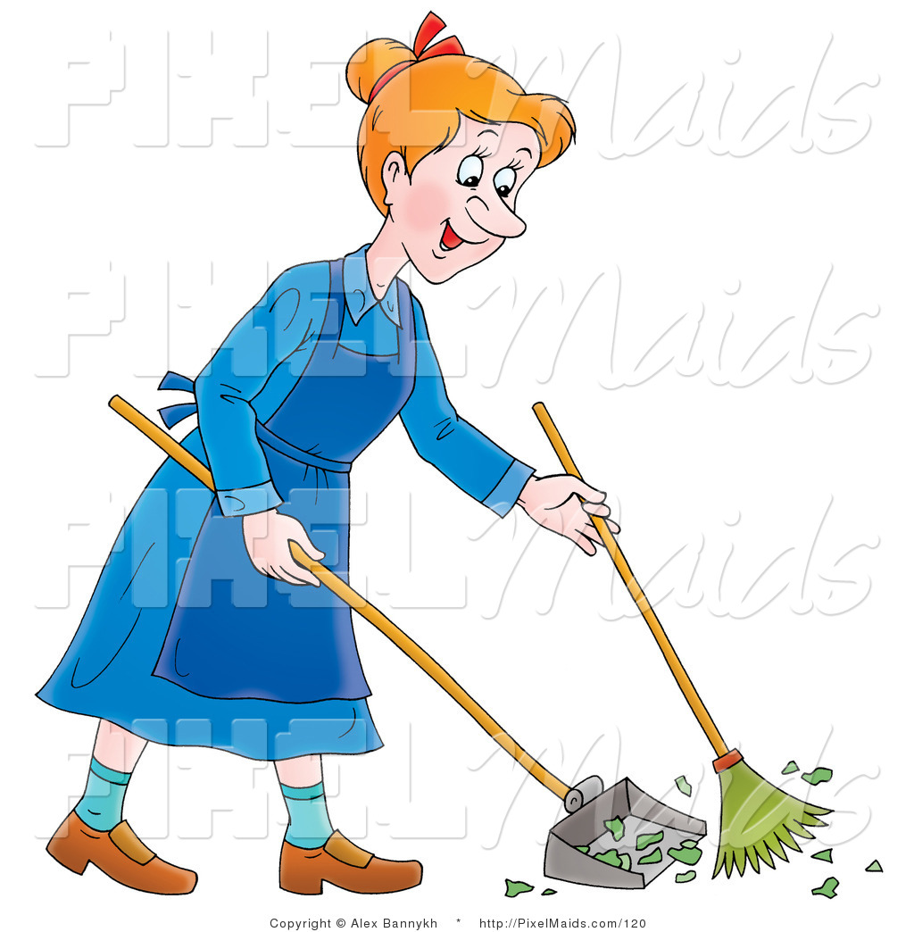 Clipart Of A Cartoon Happy Woman Sweeping Up A Mess With A Broom By    