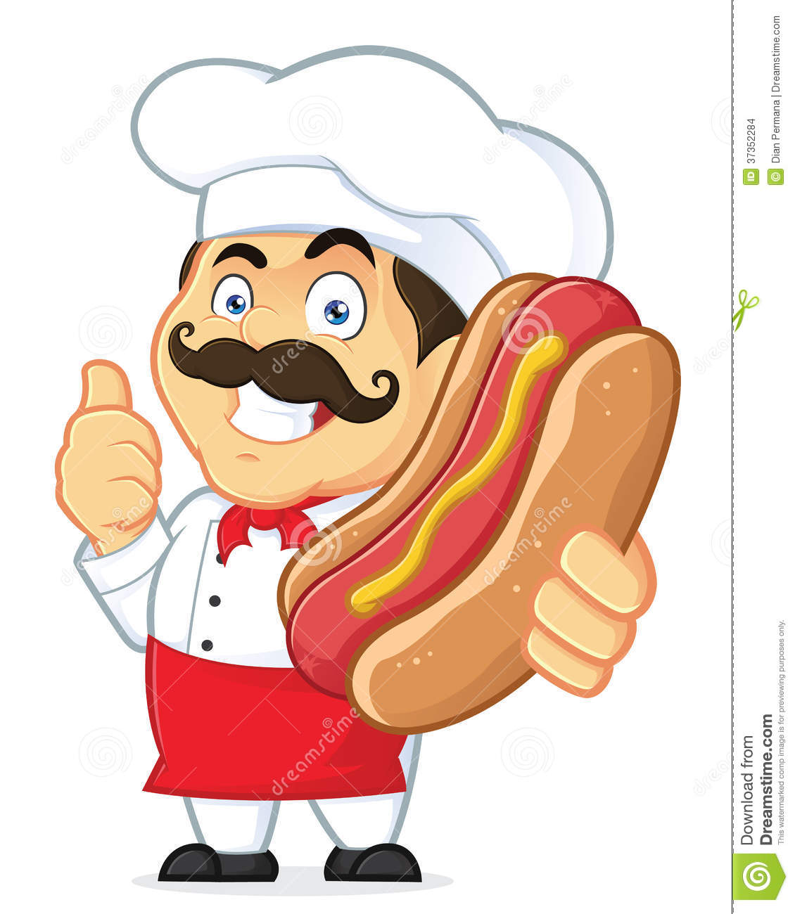 Clipart Picture Of A Chef Cartoon Character Holding Hot Dog