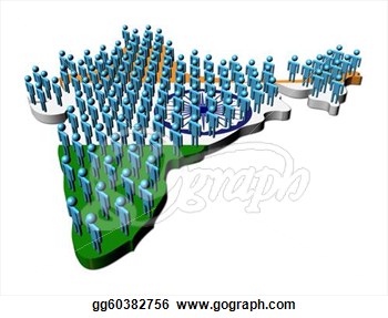 Clipart   Rows Of Abstract People On India Map Flag Illustration